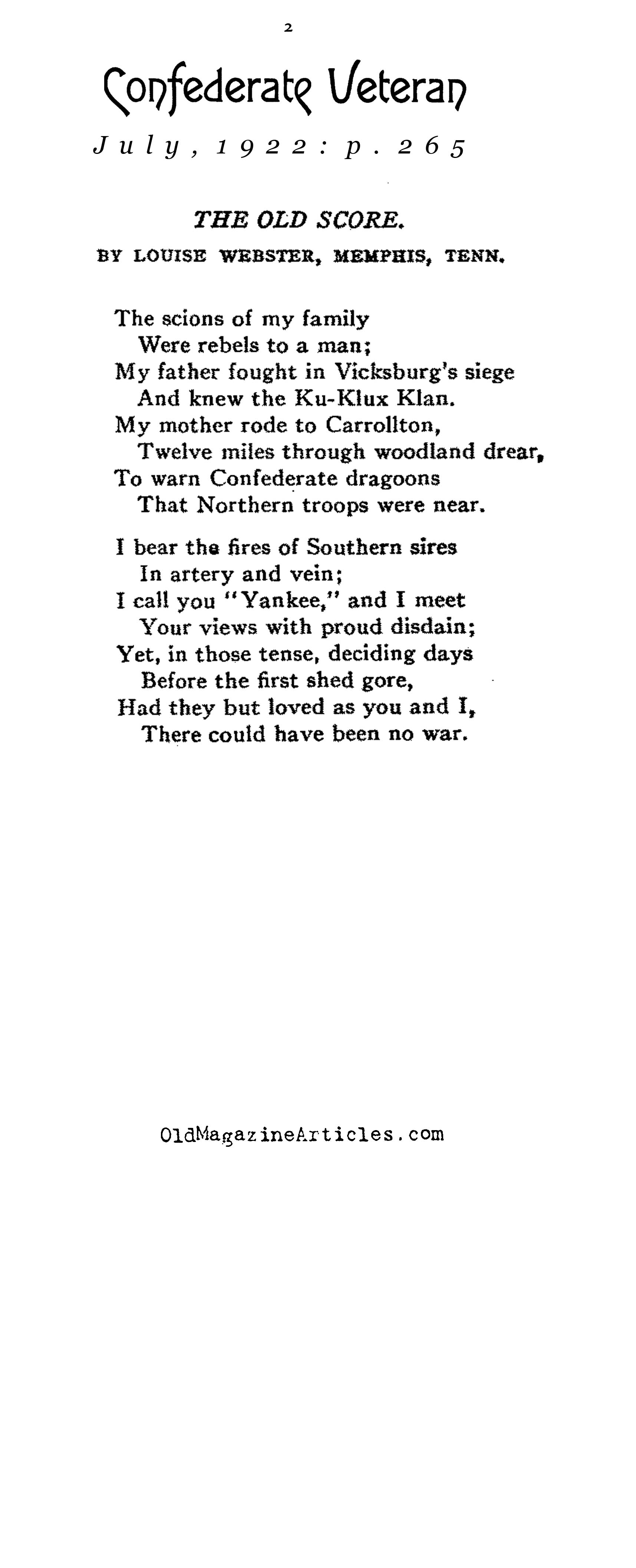 Two Civil War Poems (Confederate Veteran Magazine, 1922)