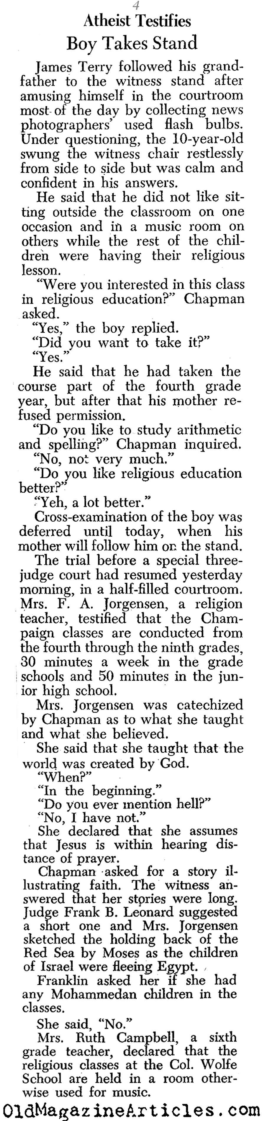 Kicking God Out of the Schools (Newsweek Magazine & PM Tabloid, 1945)