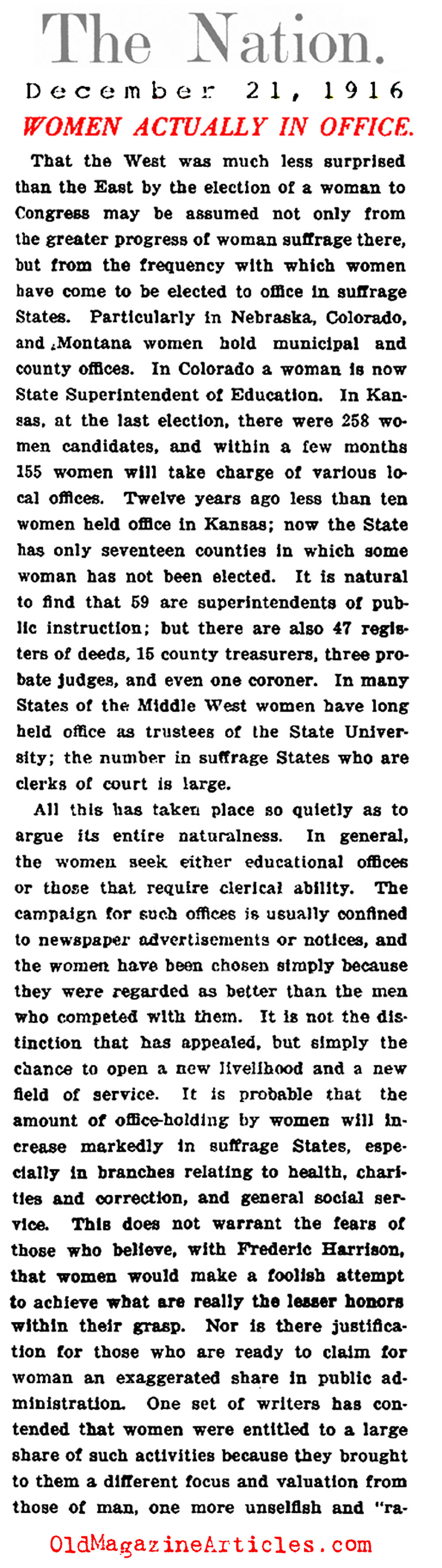 Women Win Office in 1916 (The Nation, 1916)