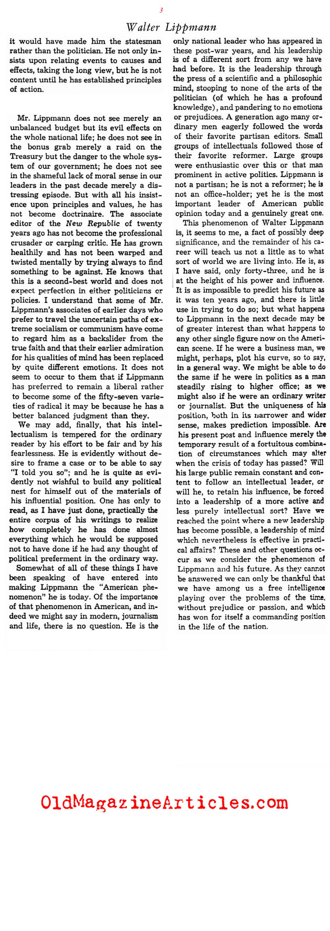  Walter Lippmann: Columnist (Saturday Review of Literature, 1933)