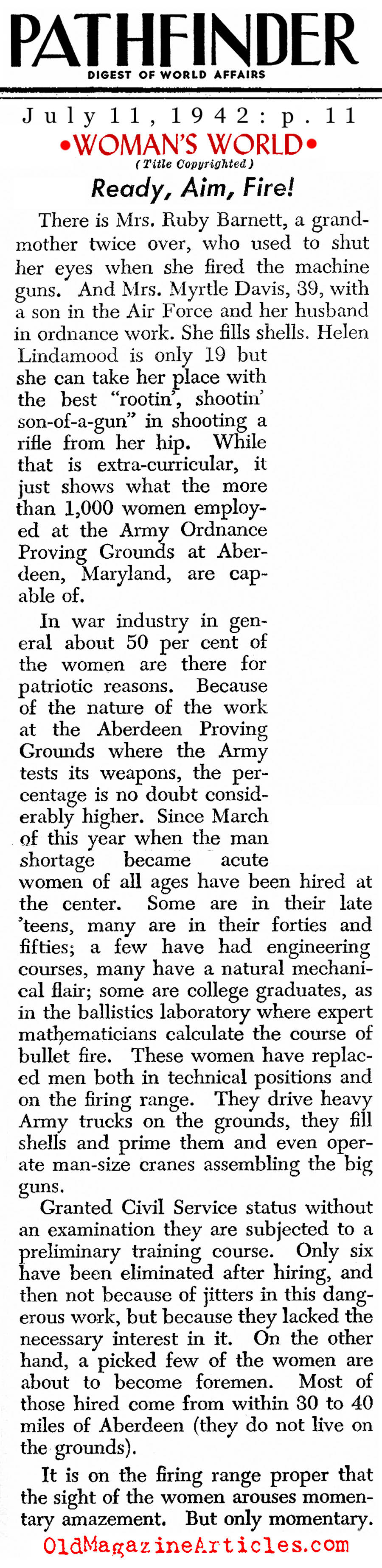 Women Behind the Guns (Assorted Magazines, 1942)
