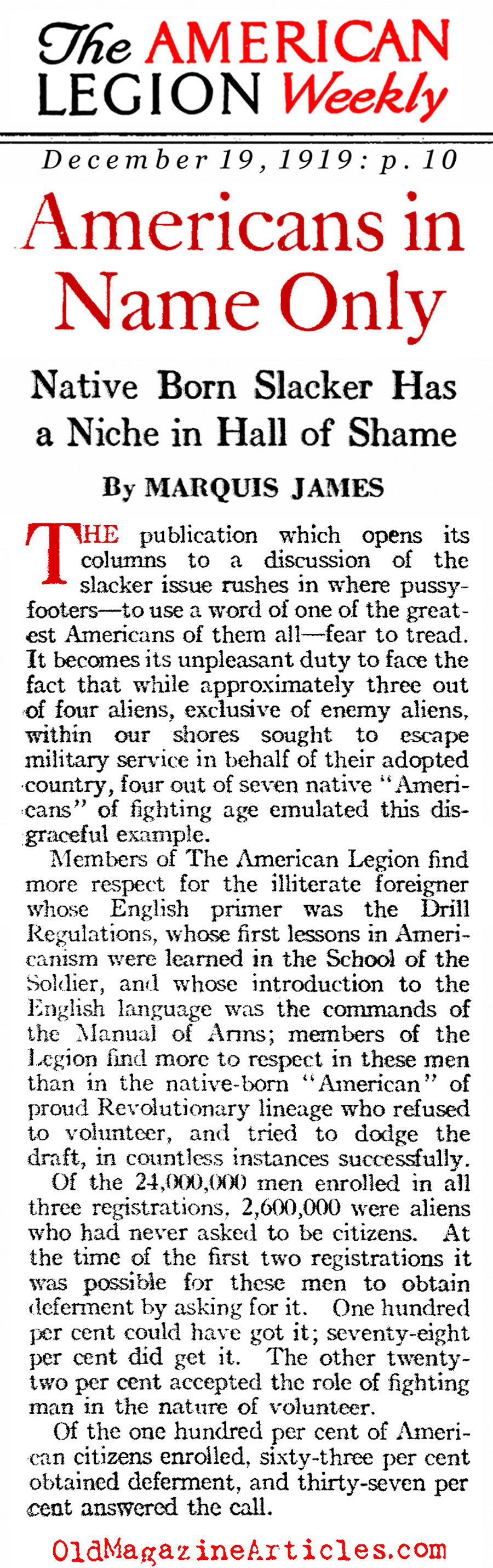 ''Americans in Name Only'' (American Legion Weekly, 1919)