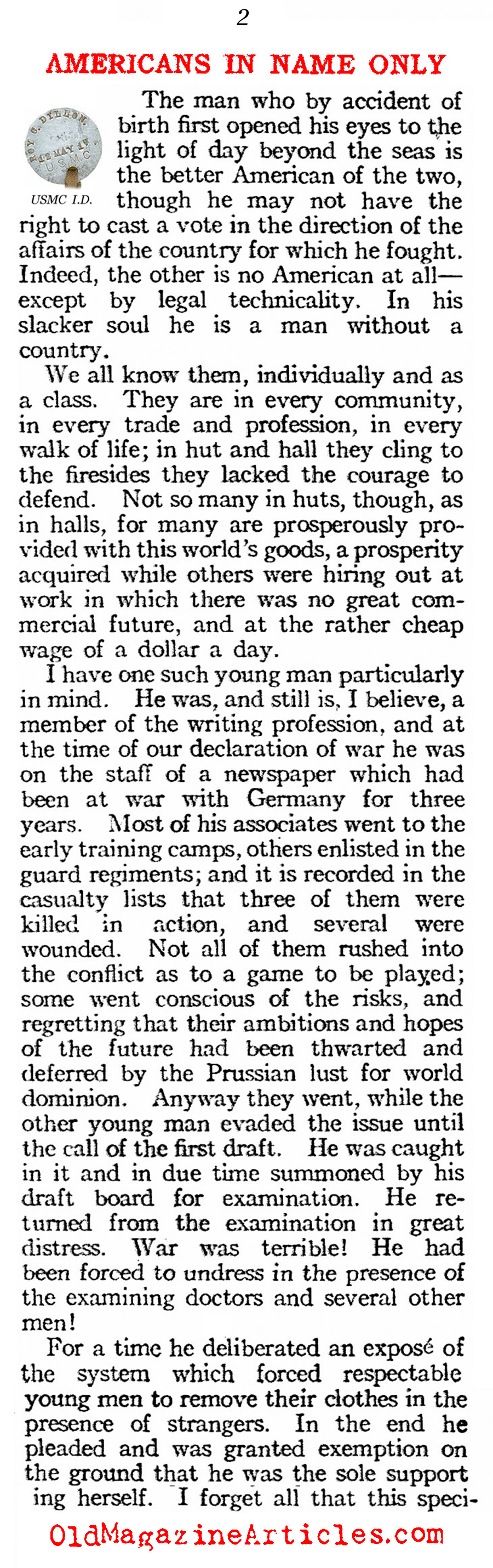 ''Americans in Name Only'' (American Legion Weekly, 1919)