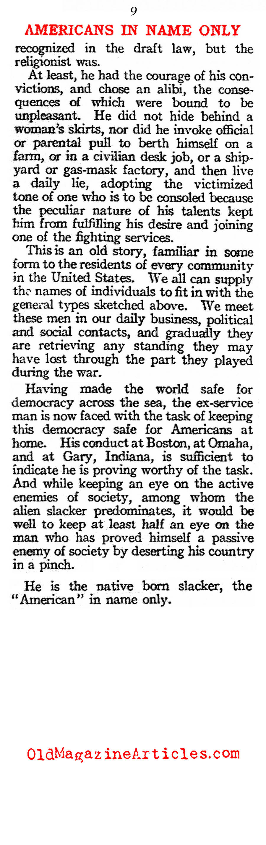 ''Americans in Name Only'' (American Legion Weekly, 1919)