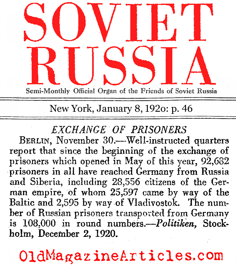 Soviet Prisoner Exchanges (Soviet Russia Monthly, 1920)