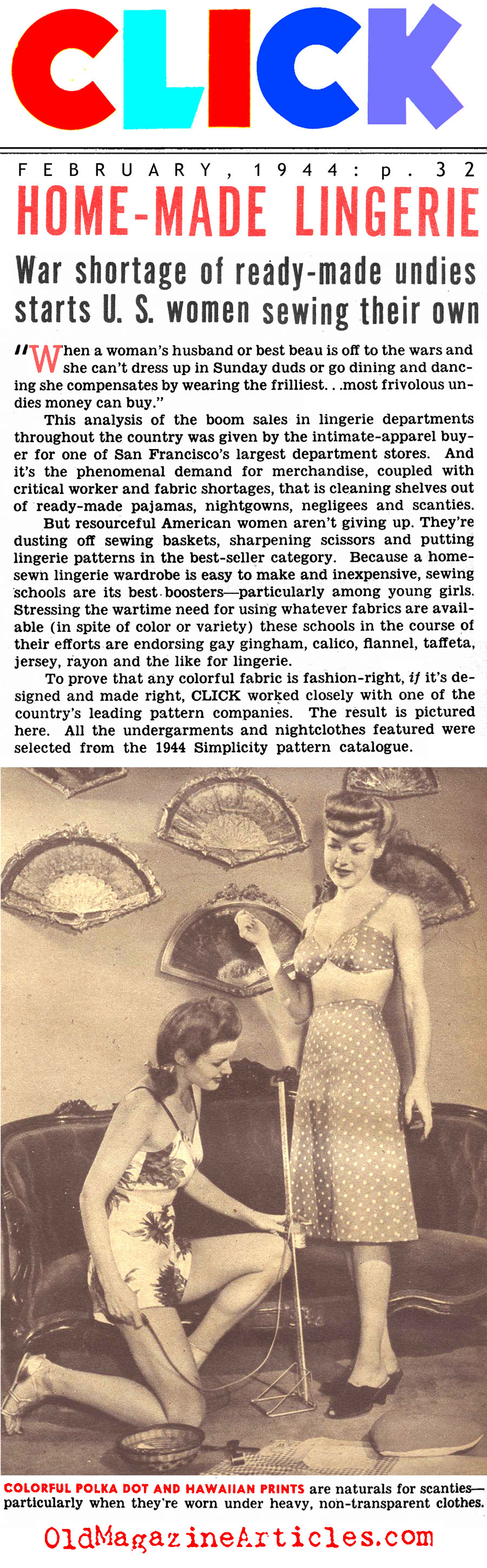 Home Front Lingerie (Click Magazine, 1944)