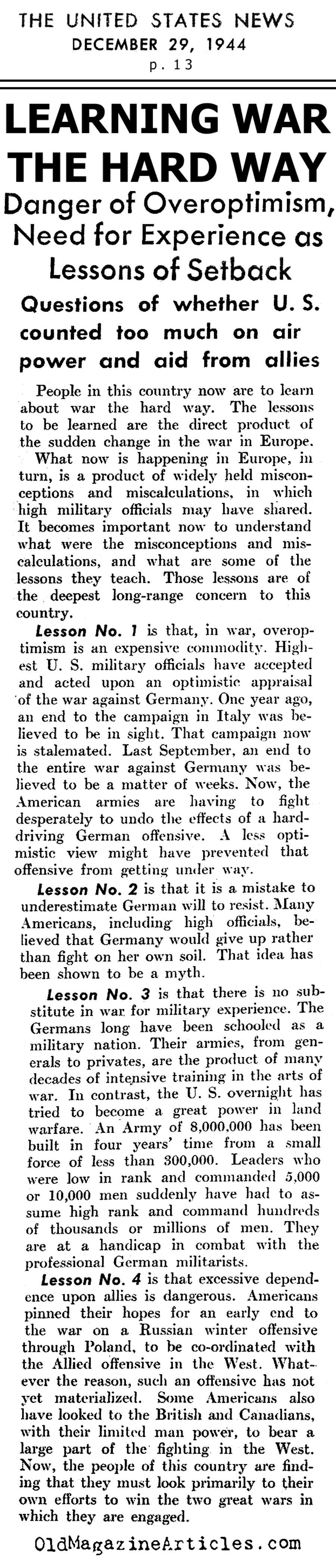 Allied Overoptimism (United States News, 1944)