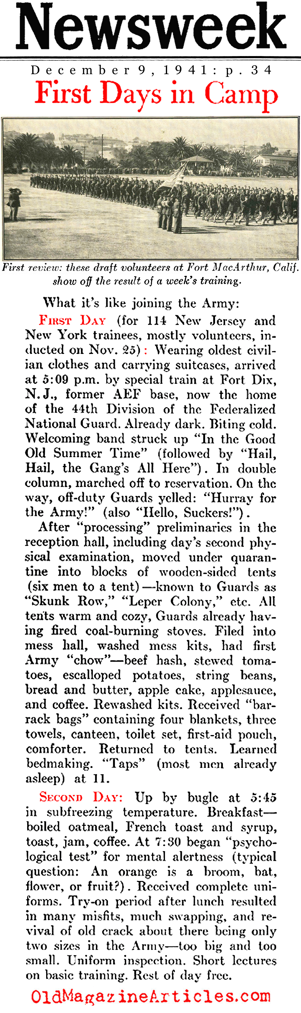 The Earliest Days of Training (Newsweek Magazine, 1941)
