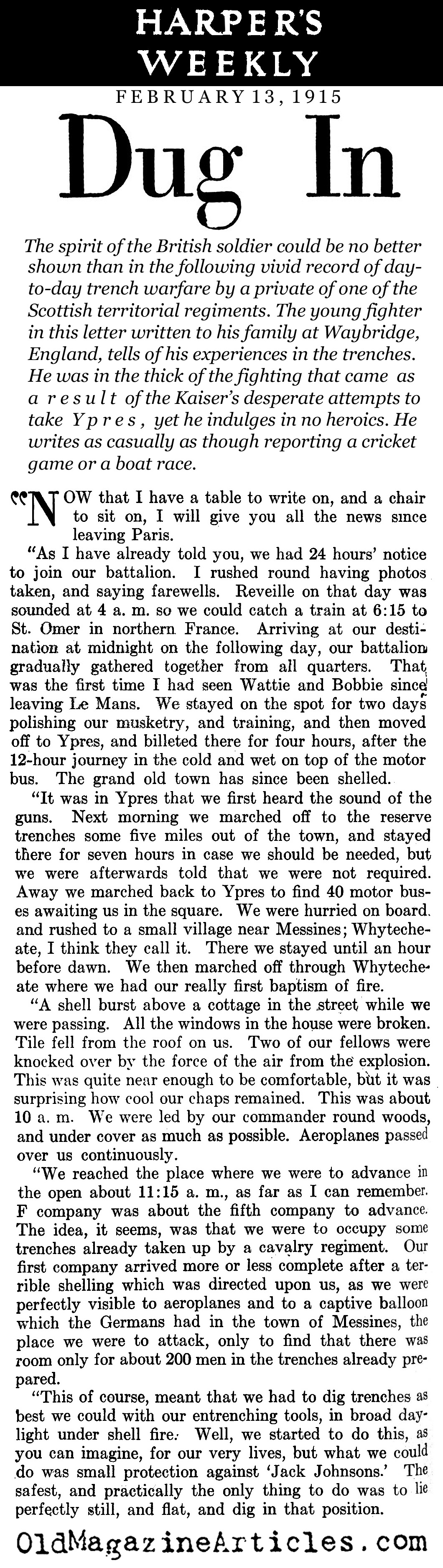 A Briton Writes From Ypres (Harper's Weekly, 1915)