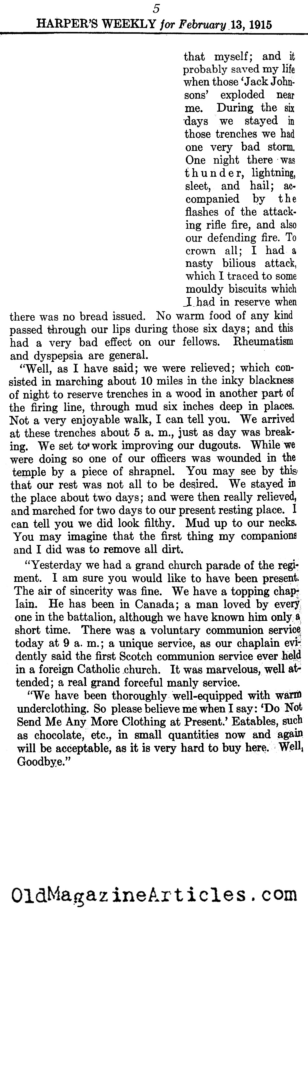 A Briton Writes From Ypres (Harper's Weekly, 1915)
