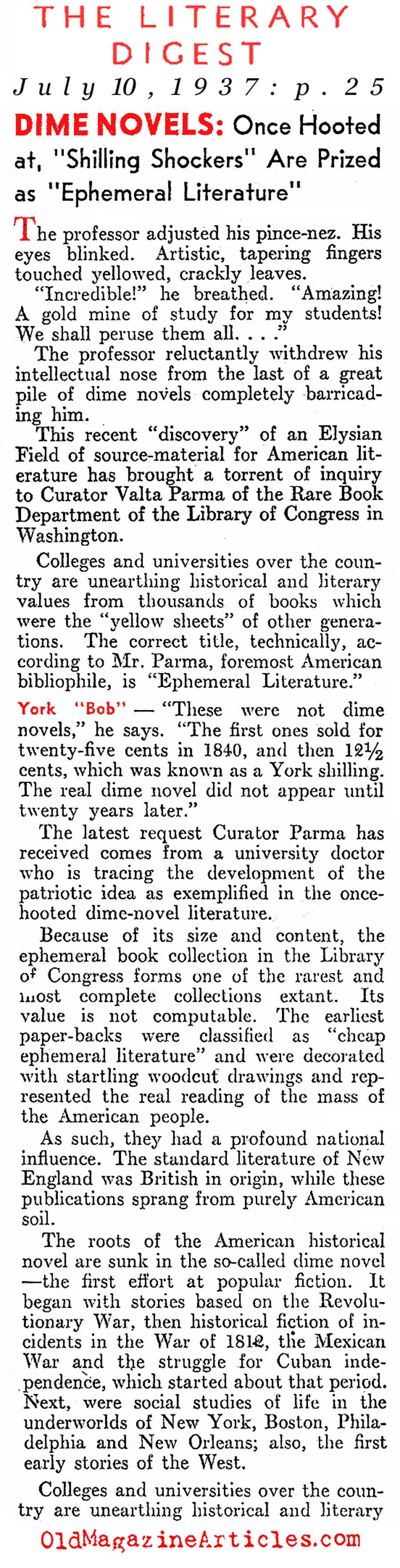 Library of Congress Salutes the Dime Novel (Literary Digest, 1937)
