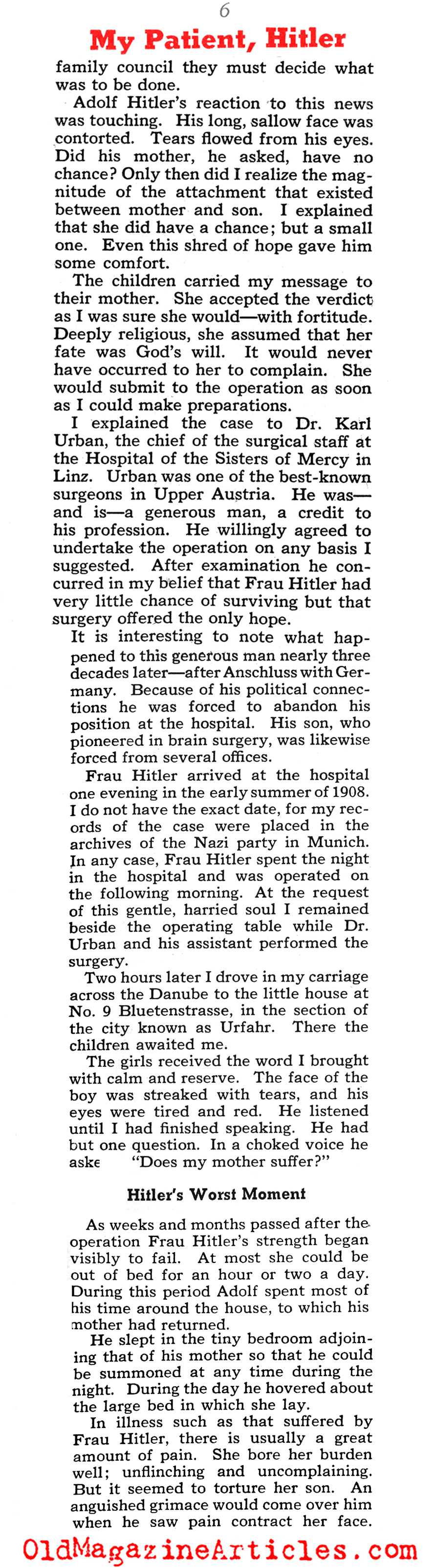 ''My Patient, Adolf Hitler'' (Collier's Magazine, 1941)