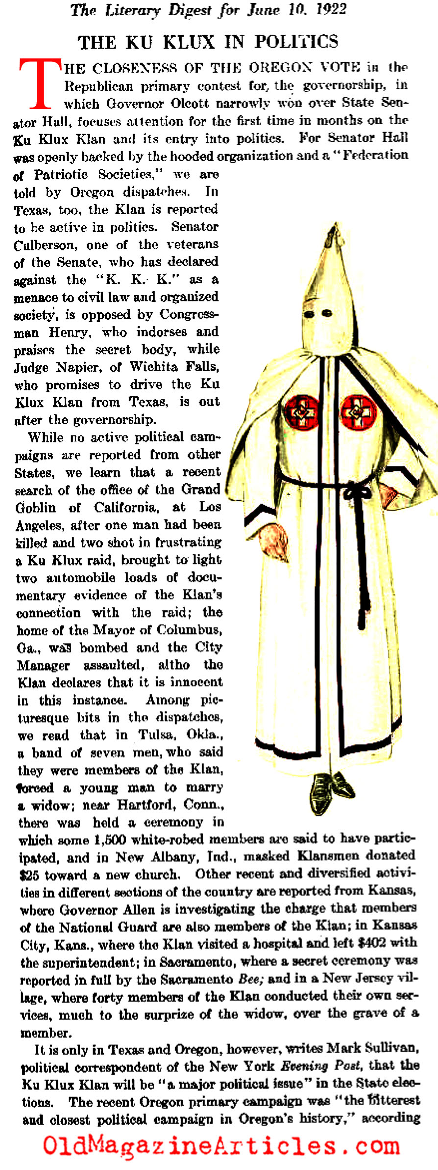 The KKK Influence on U.S. Politics (The Literary Digest, 1922)