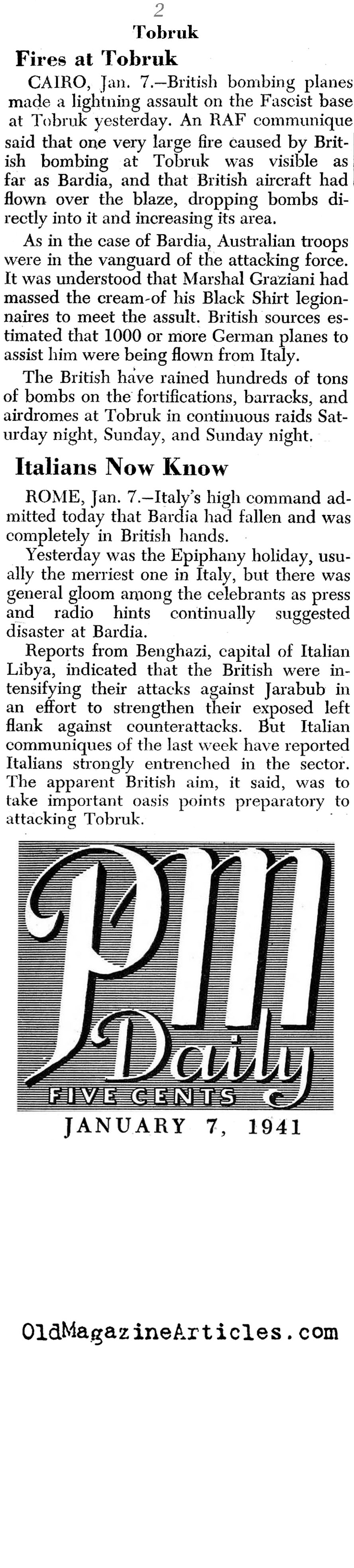 The British Move On Tobruk (PM Tabloid, 1941)