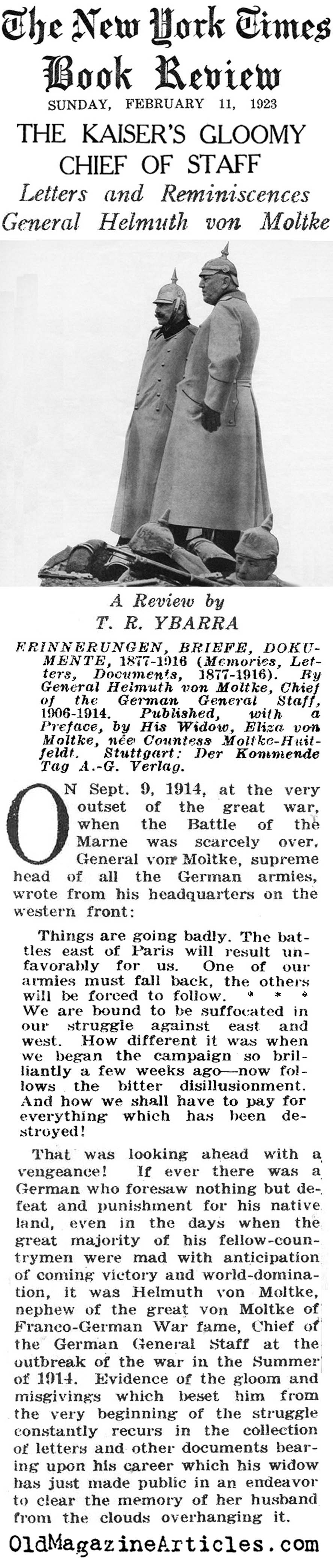 General Helmuth von Moltke (N.Y. Times Book Review, 1923)