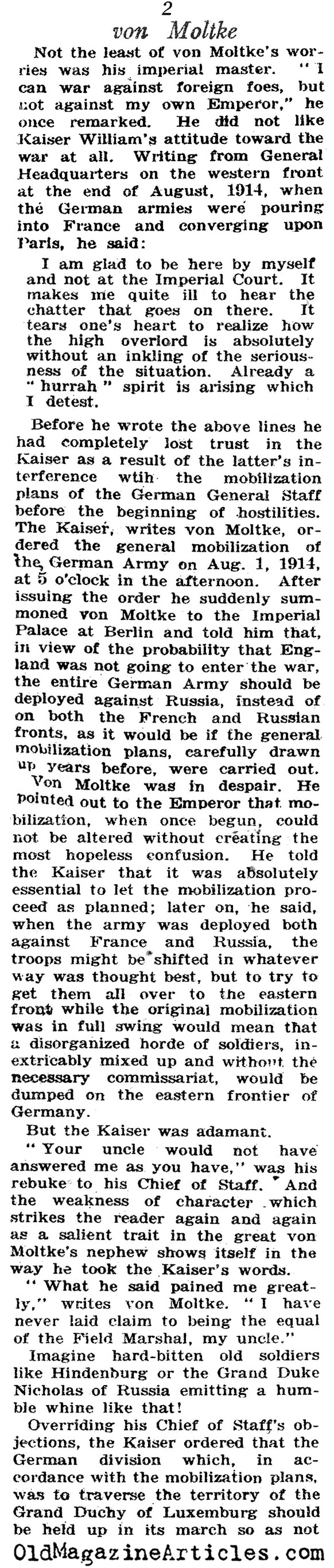 General Helmuth von Moltke (N.Y. Times Book Review, 1923)