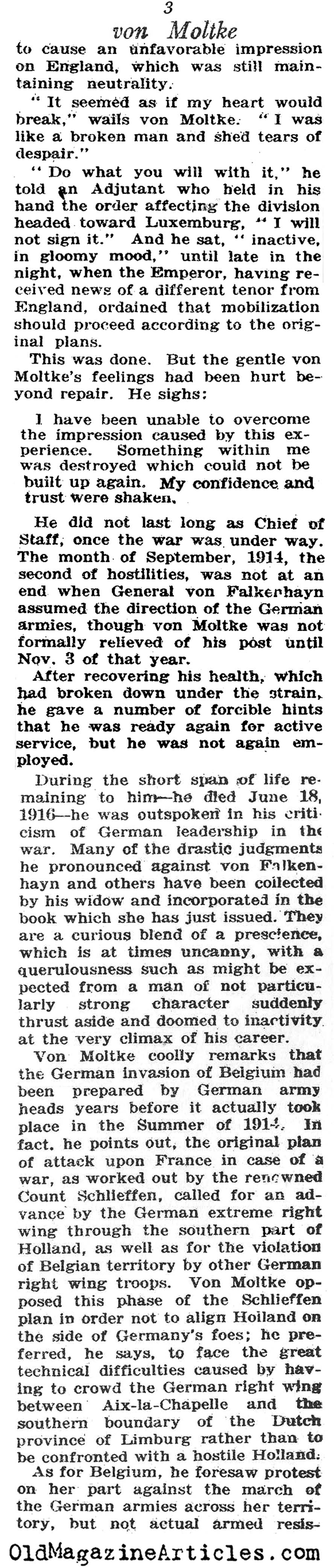 General Helmuth von Moltke (N.Y. Times Book Review, 1923)