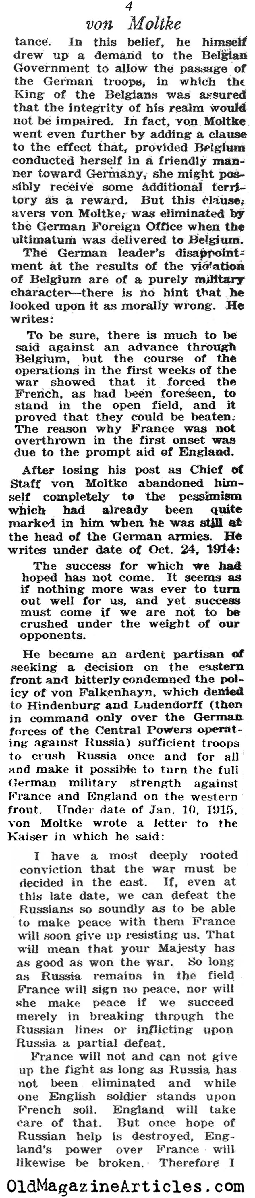 General Helmuth von Moltke (N.Y. Times Book Review, 1923)