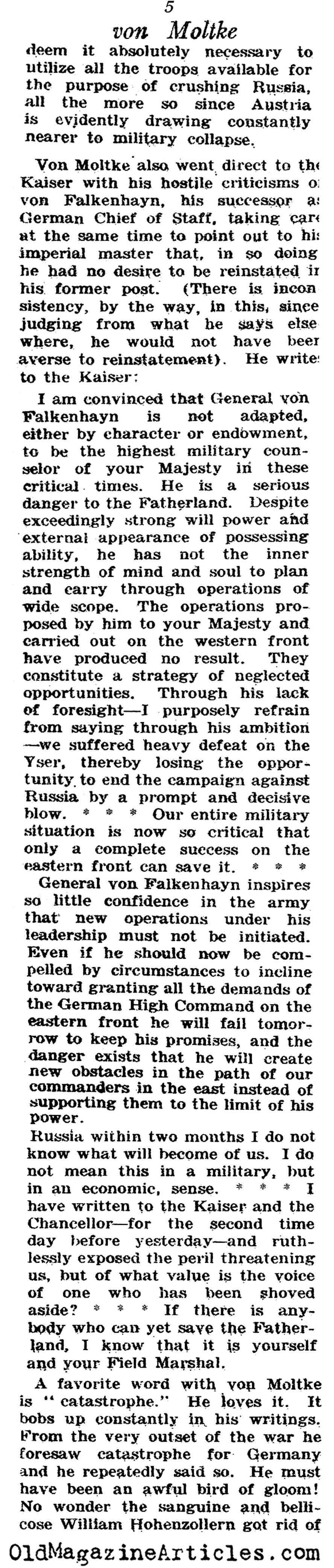 General Helmuth von Moltke (N.Y. Times Book Review, 1923)