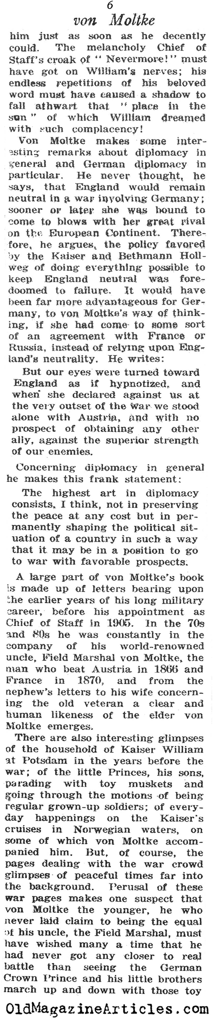 General Helmuth von Moltke (N.Y. Times Book Review, 1923)